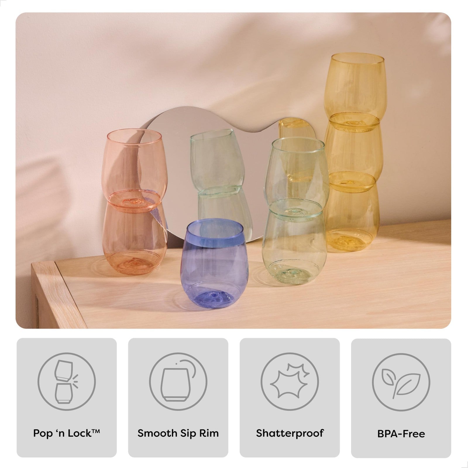 14oz Vino Plastic Wine Glasses Set of 12, Unbreakable & Recyclable