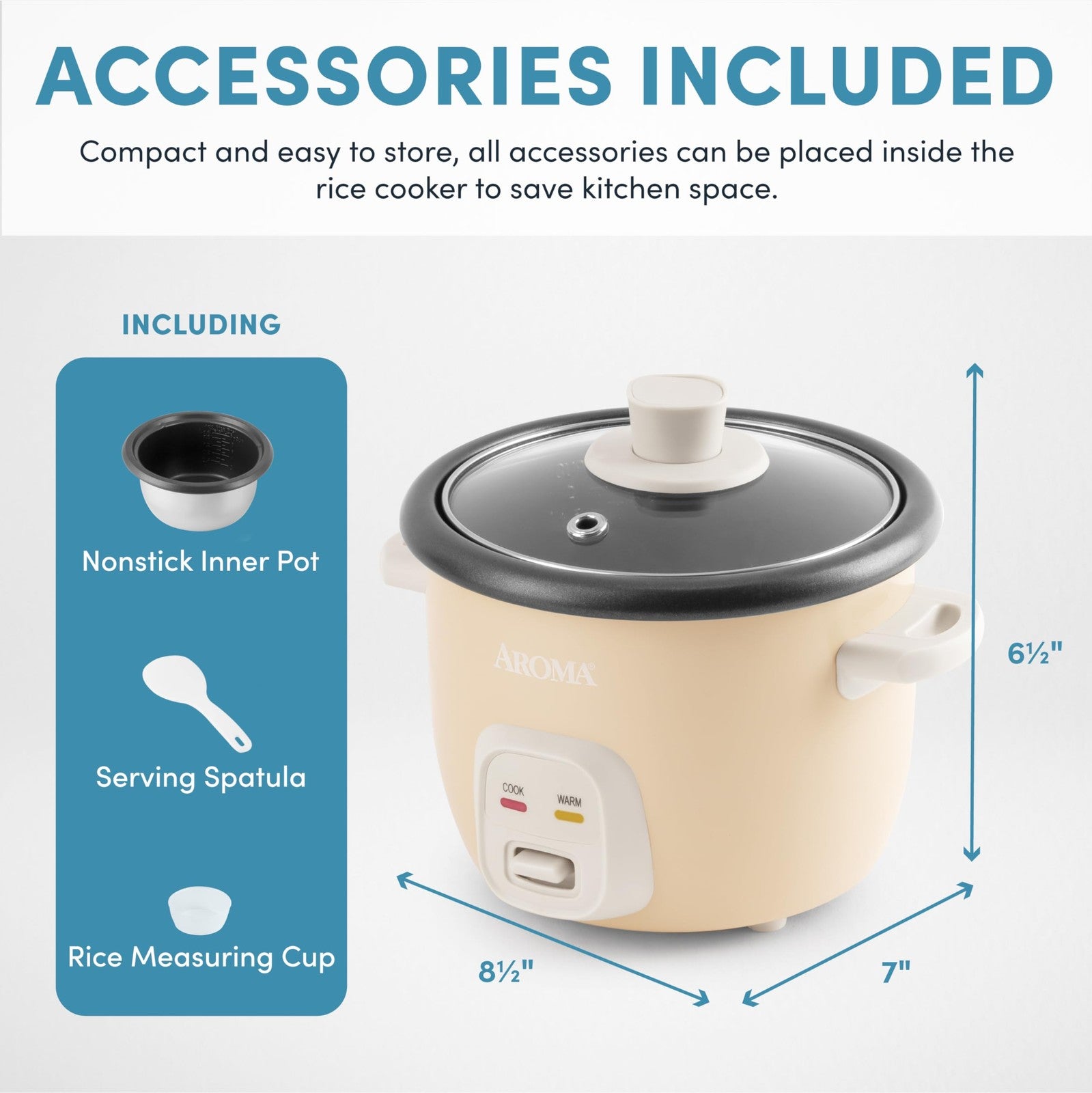 Aroma Mini Rice Cooker 2-Cup Uncooked 4-Cup Cooked Milk Tea Color