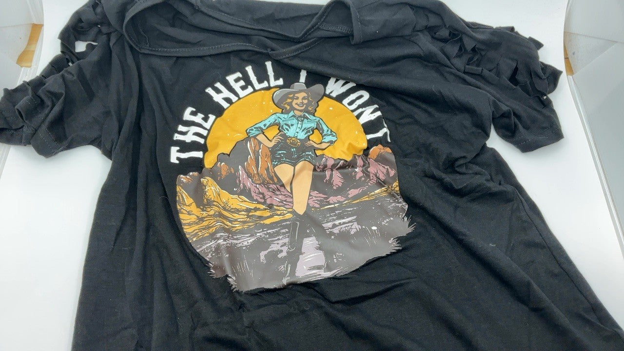 Womens Summer V-Neck Cowgirl Graphic T-Shirt The Hell I Won't Black L