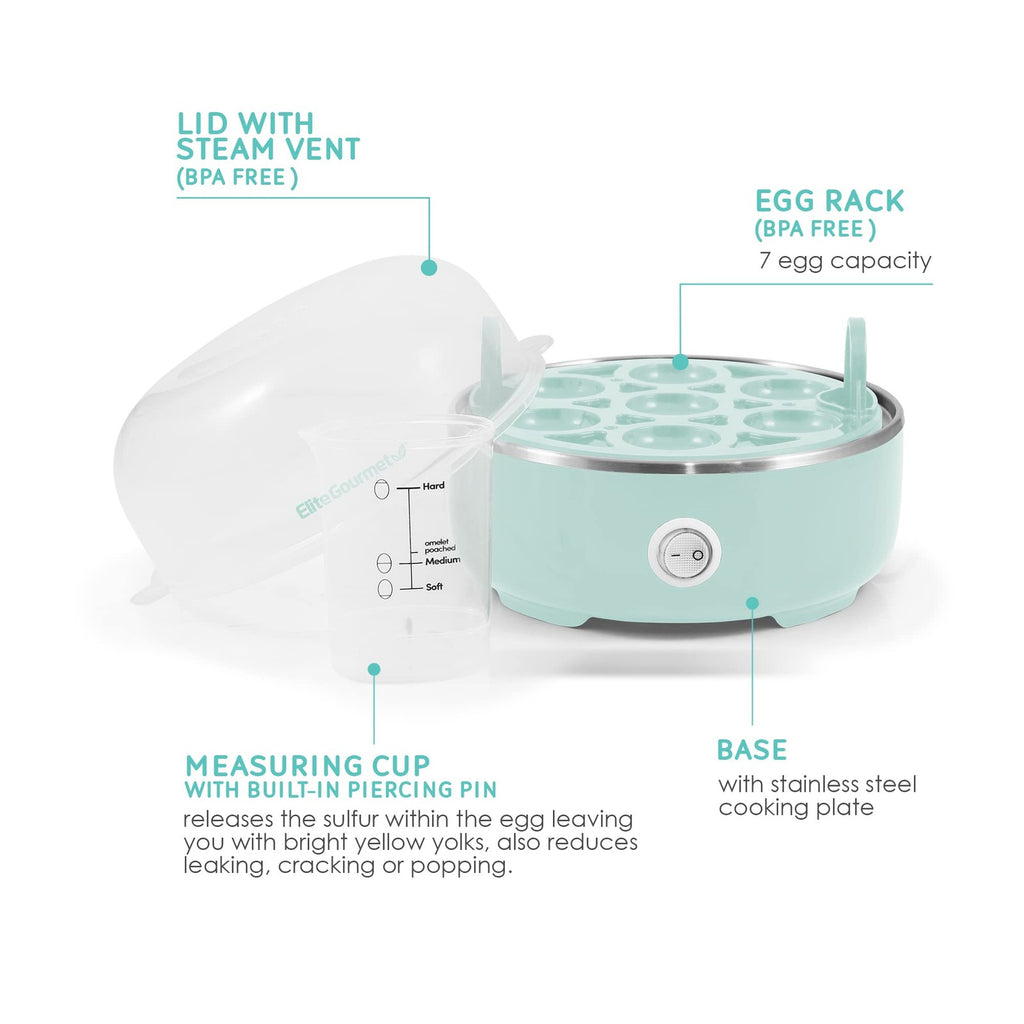 Elite Gourmet EGC115M Electric Egg Cooker 7-Egg Capacity Retro Mint