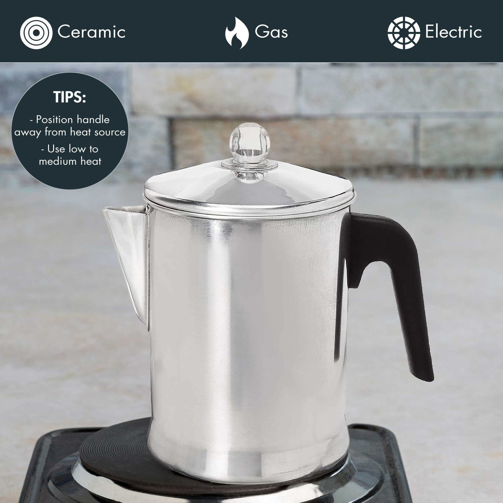 Primula 9 Cup Coffee Percolator - Aluminum Stovetop Brew Pot, Silver