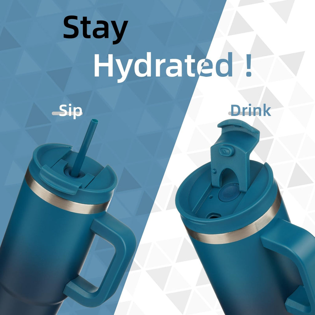 Konokyo 30 Oz Stainless Steel Tumbler w/ Handle, Indigo Black