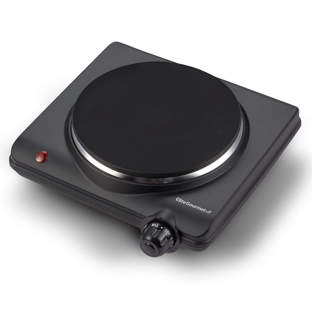 Compact 1000W Cast Iron Electric Hot Plate, Temperature Controls, Black