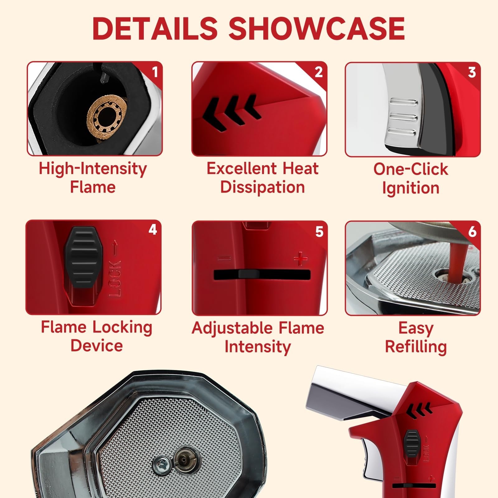 PEAKS COMFORTS Kitchen Torch for Cooking with Adjustable Flame,Red