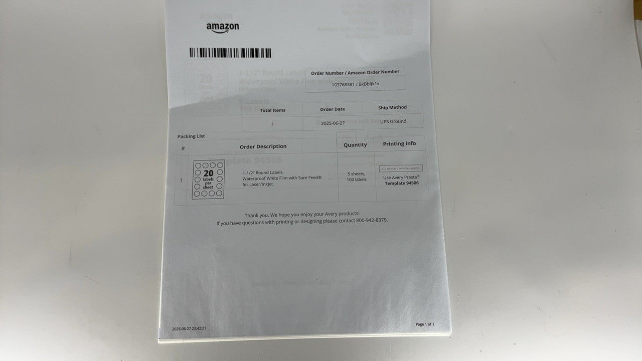 Durable Waterproof Labels, 1.5 In, 100 Count, Laser & Inkjet Printable