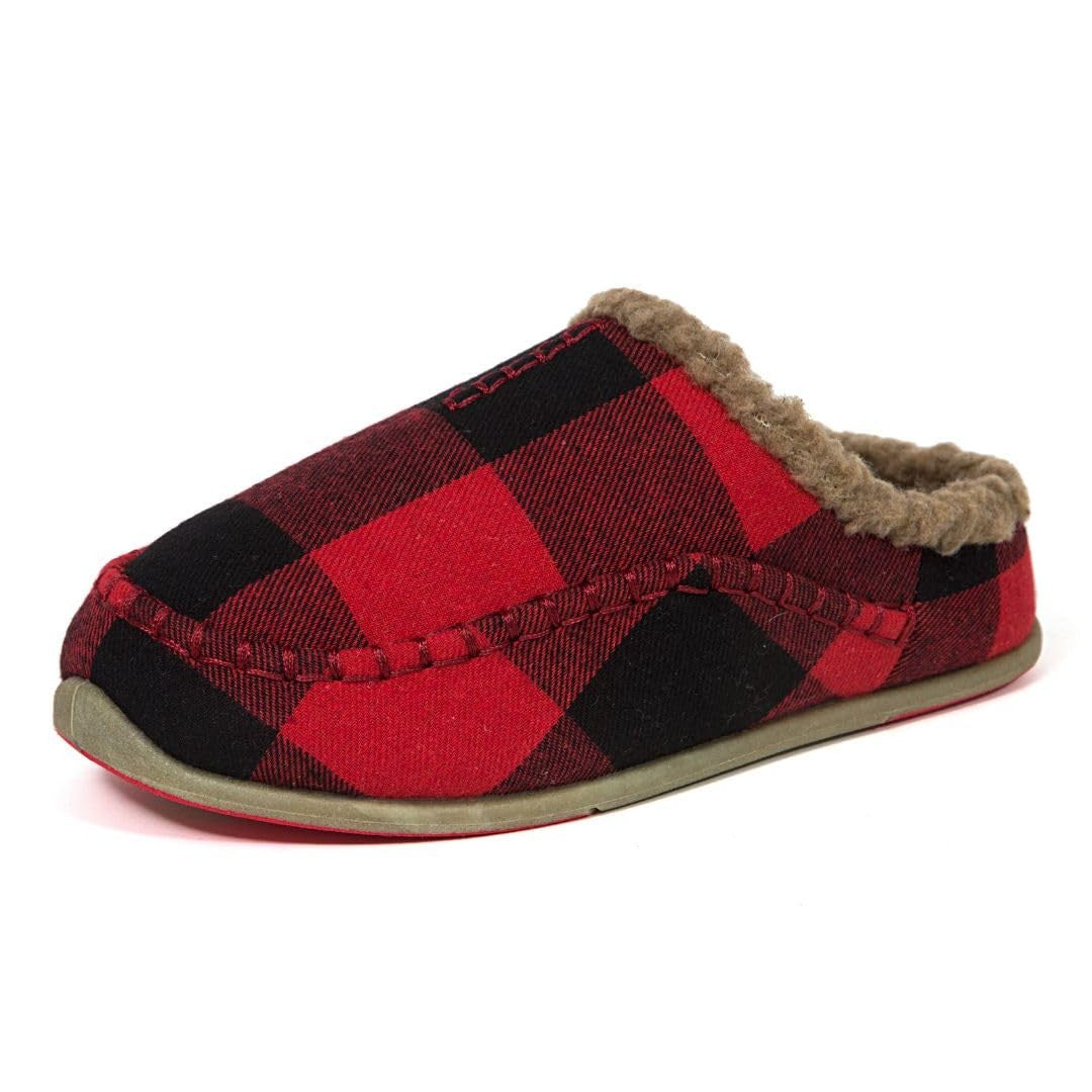 Deer Stags Kids' Lil Nordic Plaid Slipper in Red/Black / 3 Little Kid