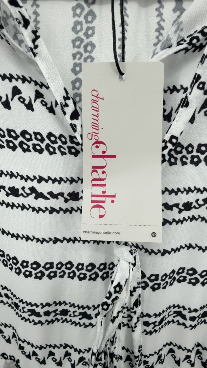 Printed Tie Neck Three-Quarter Sleeve Mini Dress