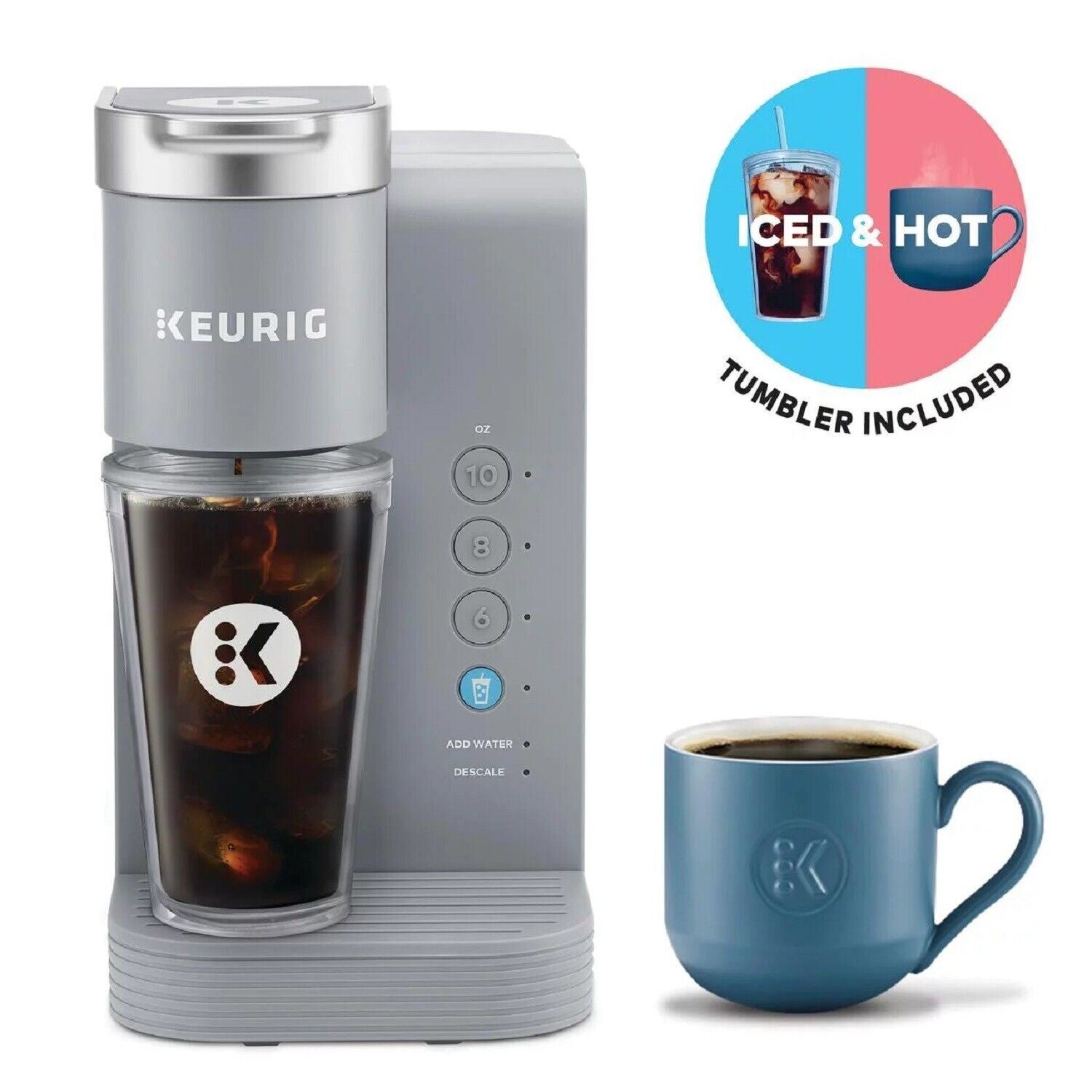 Keurig K-Iced Essentials Iced and Hot Single-Serve K-Cup Pod Coffee Maker, Gray