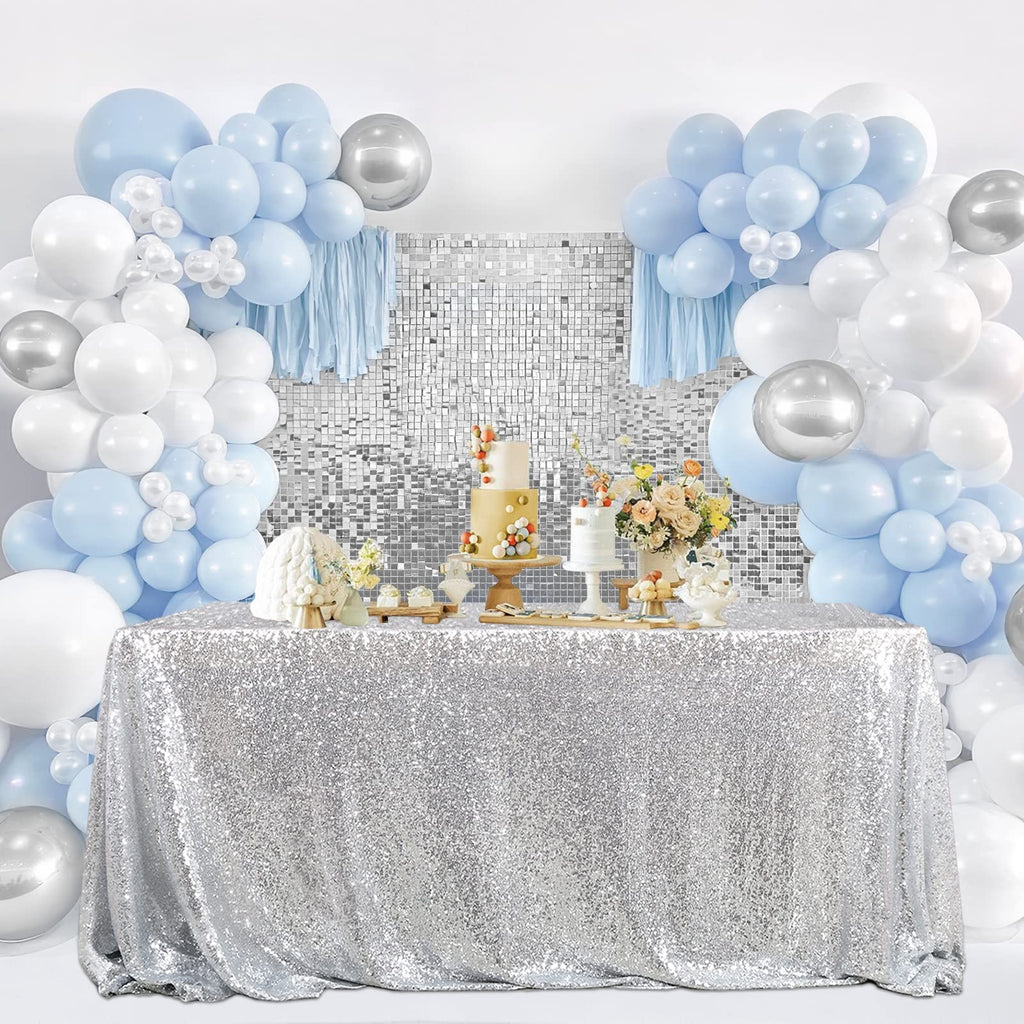 Silver Glitter Tablecloth 60x102 Inch for Baby Shower & Parties
