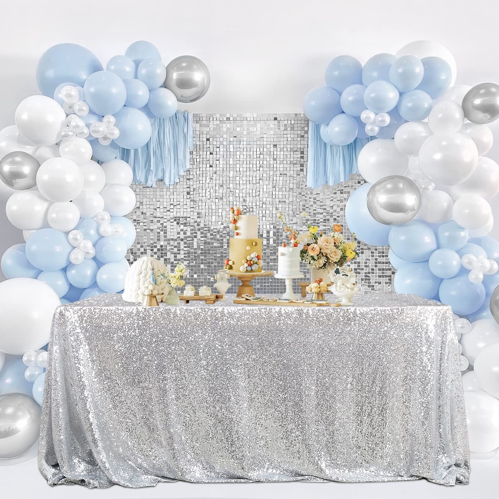Silver Glitter Tablecloth 60x102 Inch for Baby Shower & Parties