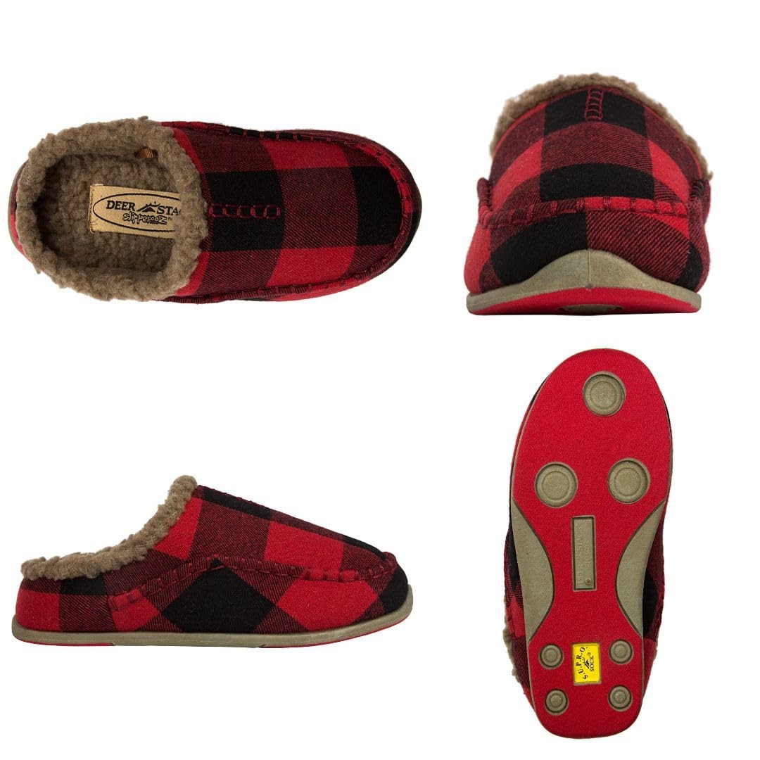 Deer Stags Kids' Lil Nordic Plaid Slipper in Red/Black / 3 Little Kid