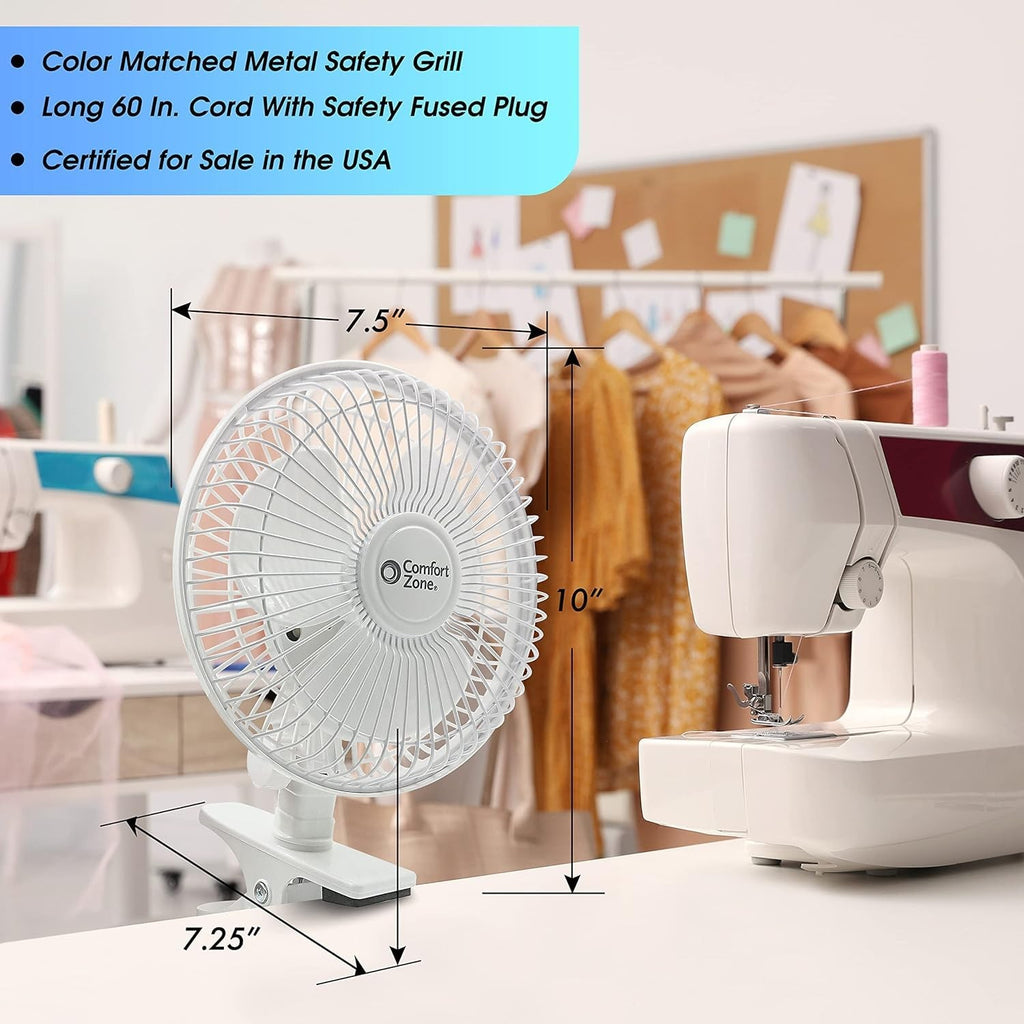 Quiet 6" Clip-On Fan, Adjustable Tilt, 2-Speed, Ideal for Desk & Stroller