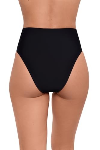 X-Large Women's Black High Leg Bikini Bottom, Wide Band Style