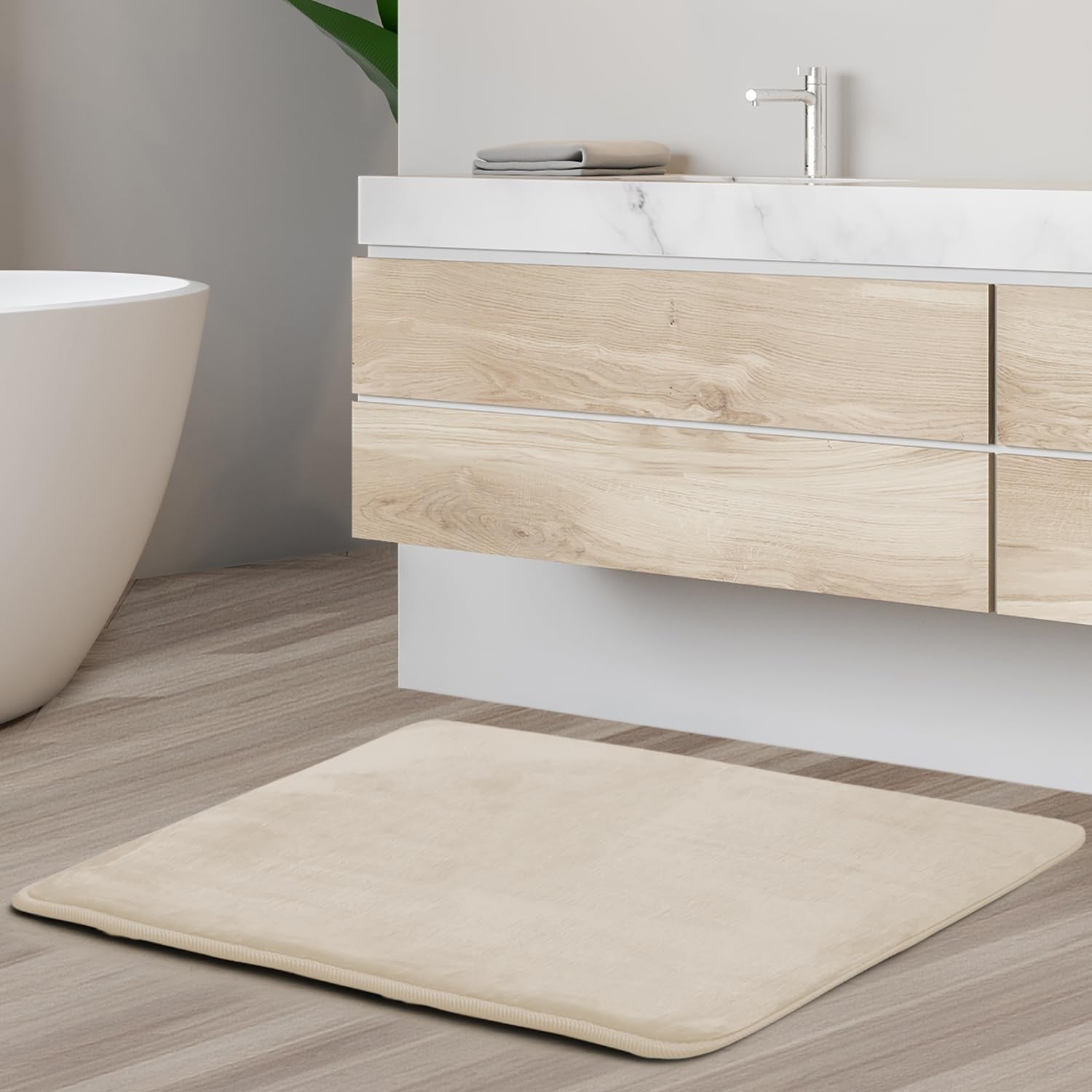 Ultra Soft Linen Bath Mat, Non-Slip Memory Foam, Quick Dry, 17x24 in