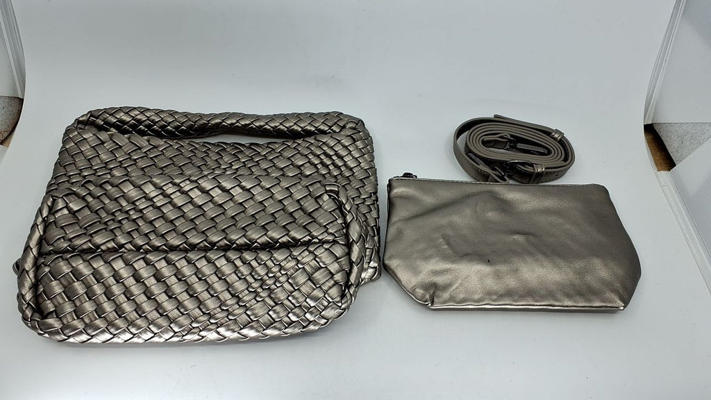 Vegan Leather Woven Hobo Bag, Stylish Silver Tote Handbag for Women