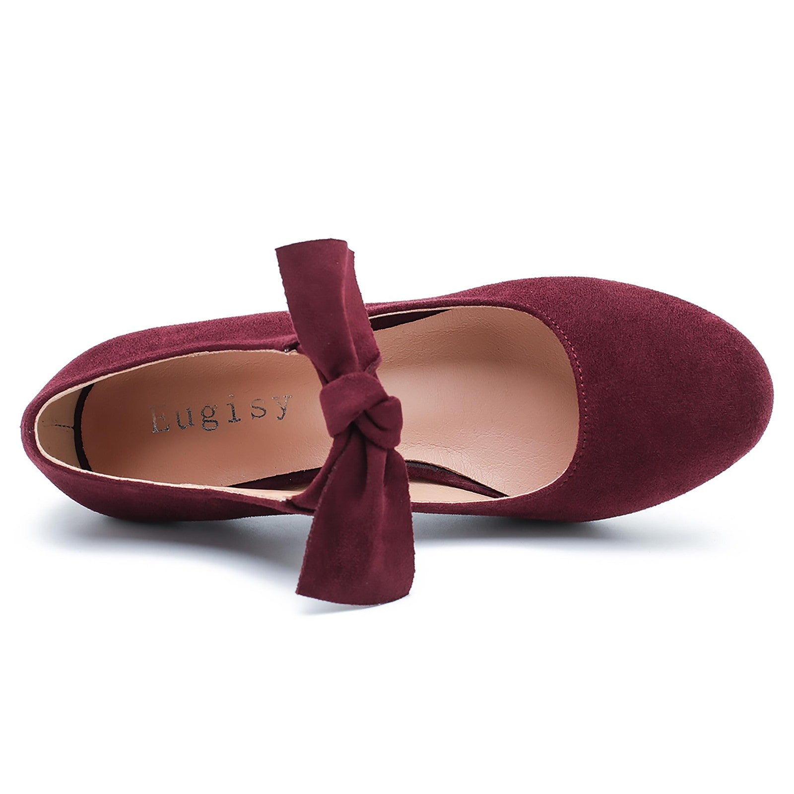 Cute Low Heel Mary Jane Pumps w/ Bow Size 8.5 Burgundy Suede