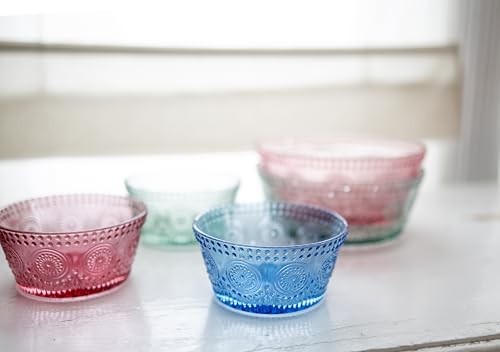 7in Sage Green Glass Bowl w/ Floral Pattern for Dining & Entertaining