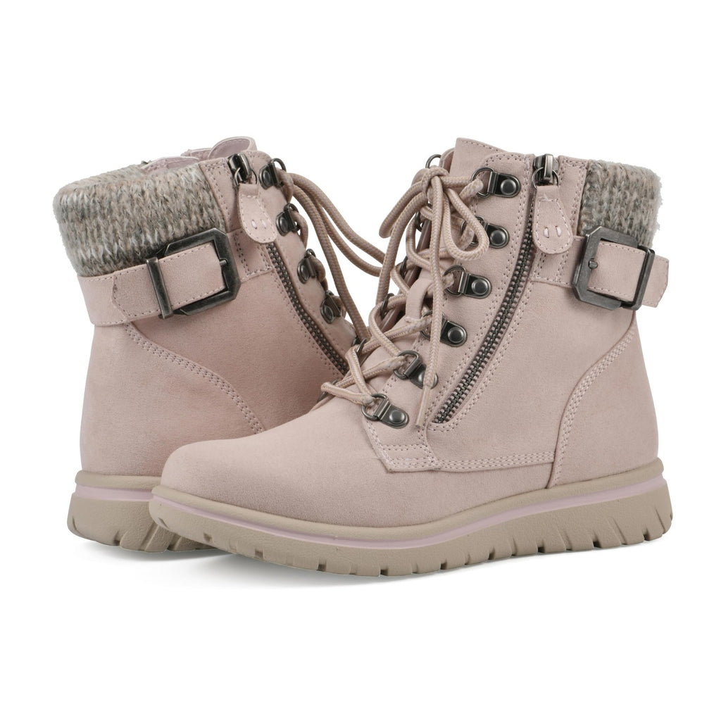 Hearty Lace-Up City Hiker Ankle Boot 7 M Pale Pink Fabric