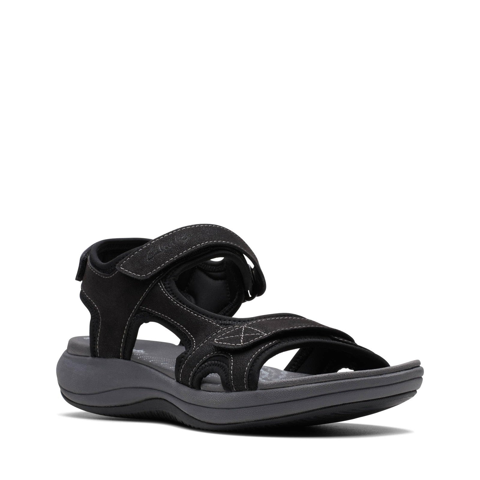 Clarks Women's Mira Bay Flat Sandal, Black Textile, 8 Wide US