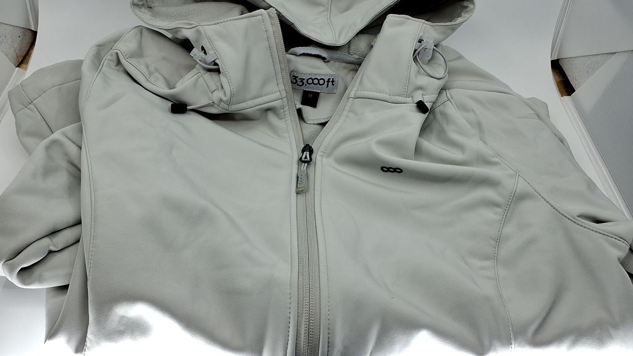 Hooded Women's Softshell Jacket, Fleece Lined, Windproof, Ice Grey, Medium