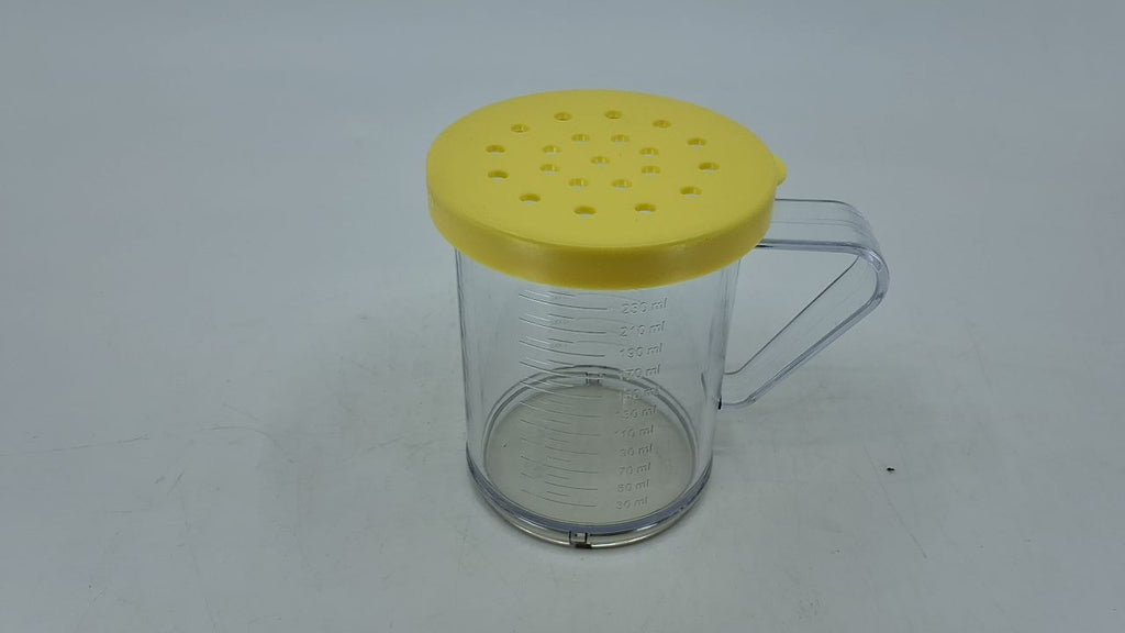 10 Oz Dredge Spice Shaker - Clear Plastic w/ Yellow Lid & Handle