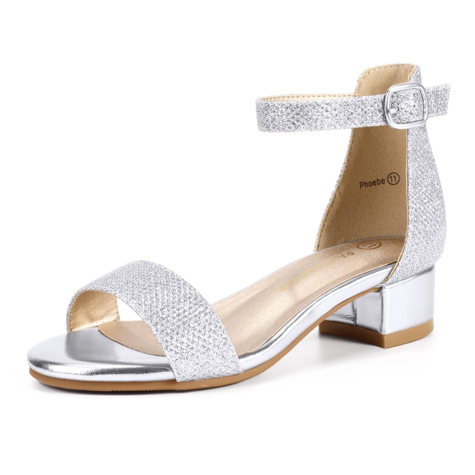 Silver Toddler Girls Heels Sandals Size 11 Ankle Strap Wedding Party