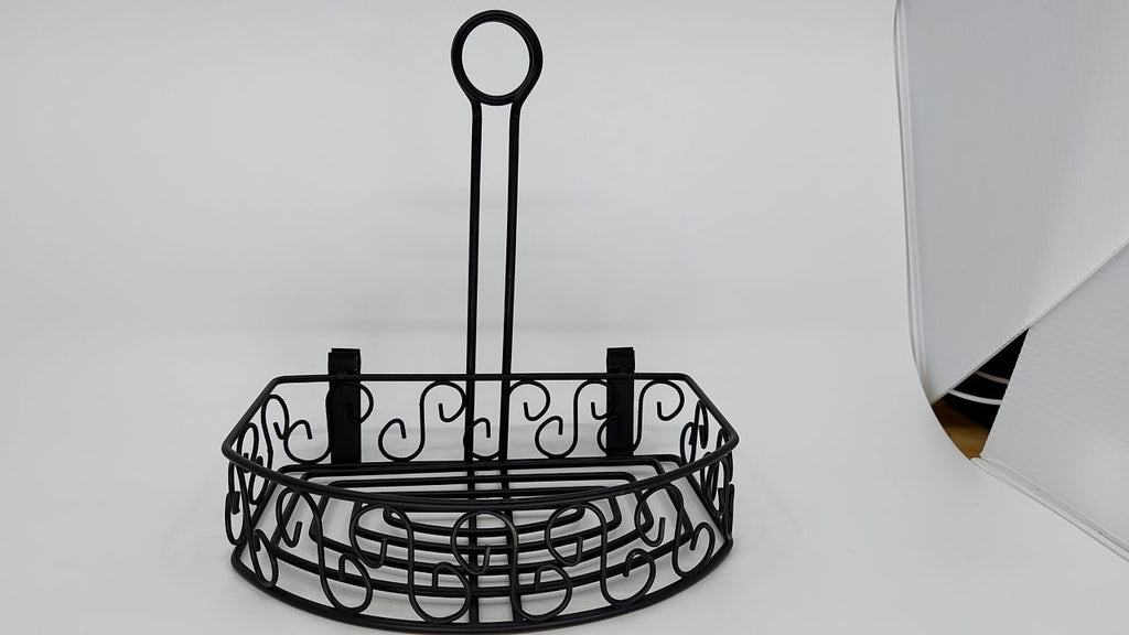 Winco WBKH-6SB Round Black Wire Condiment Caddy with Straight Back, 6.25-Inch