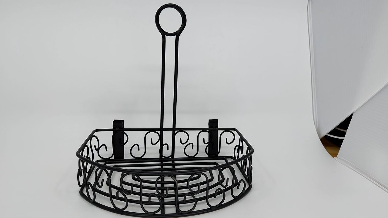 Winco WBKH-6SB Round Black Wire Condiment Caddy with Straight Back, 6.25-Inch