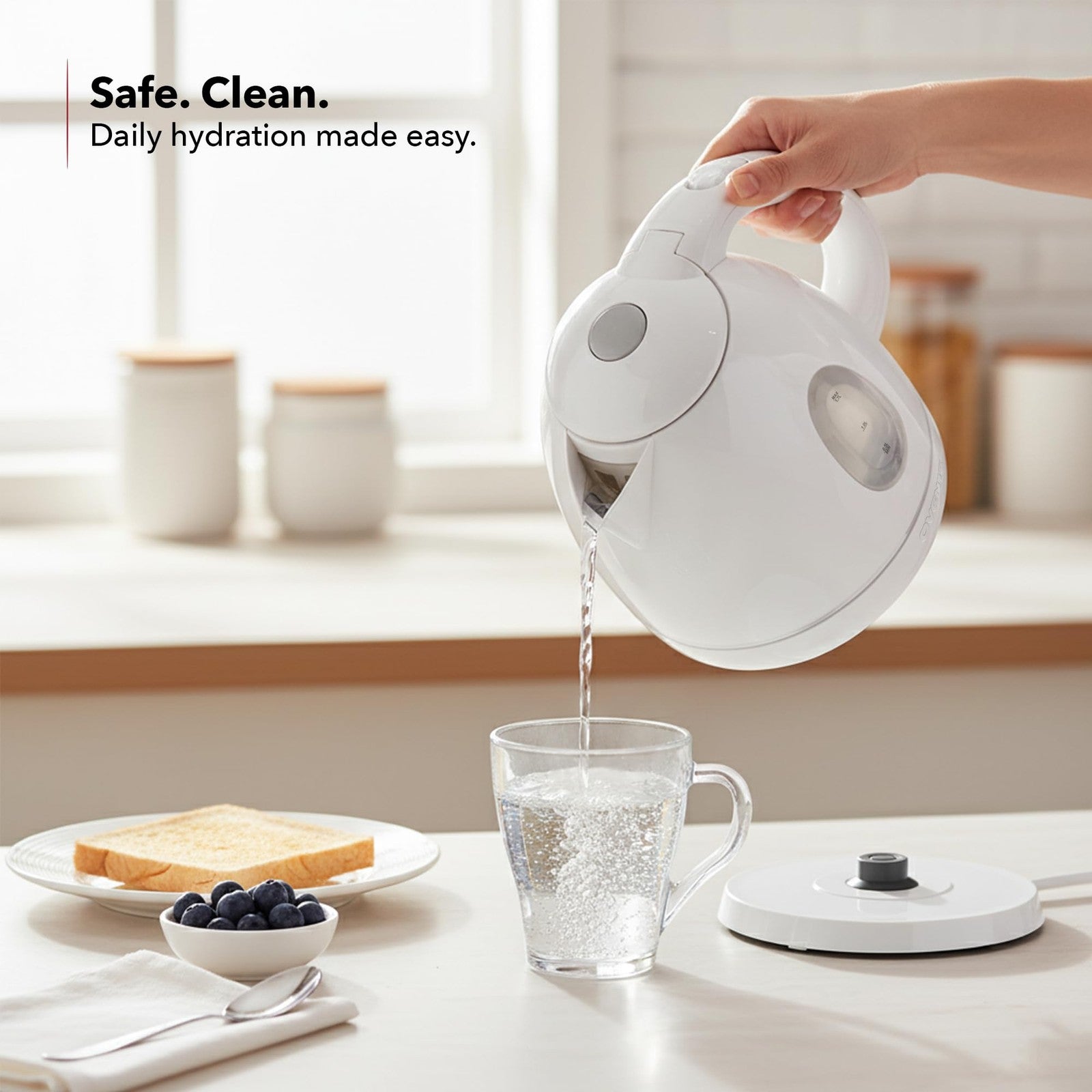 1.7L OVENTE Electric Kettle, Auto Shut-Off, Removable Filter, White