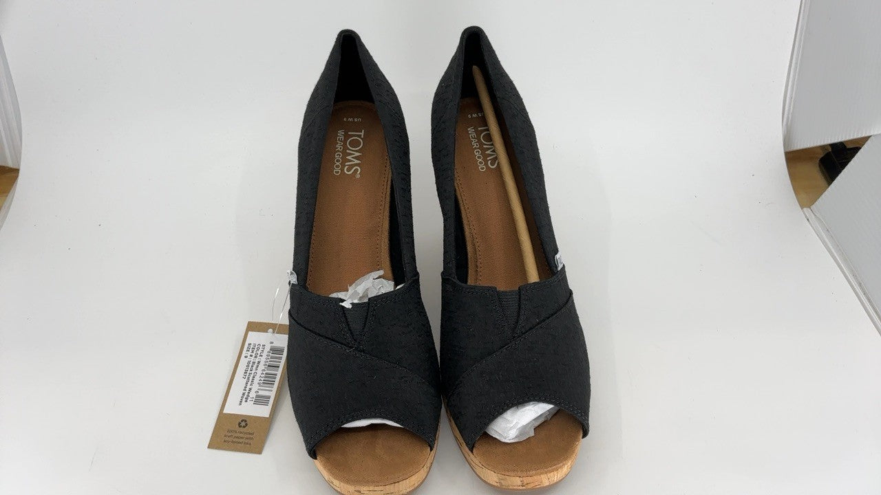 TOMS womens Classic Espadrille Wedge Sandal, Black Scattered Woven, 9.5 US