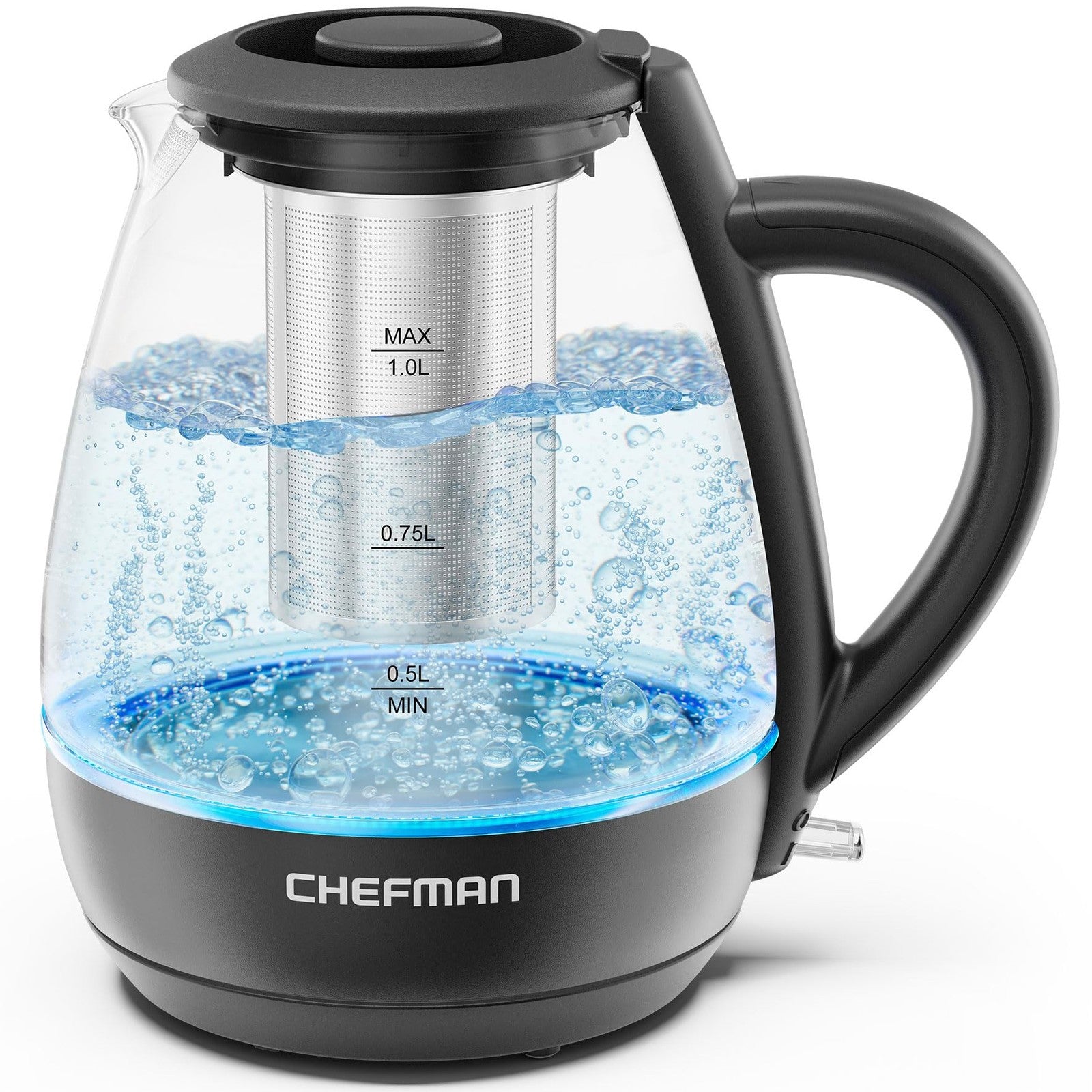 Chefman 1500W Electric Kettle, 1L, Removable Lid, Boil-Dry Protection