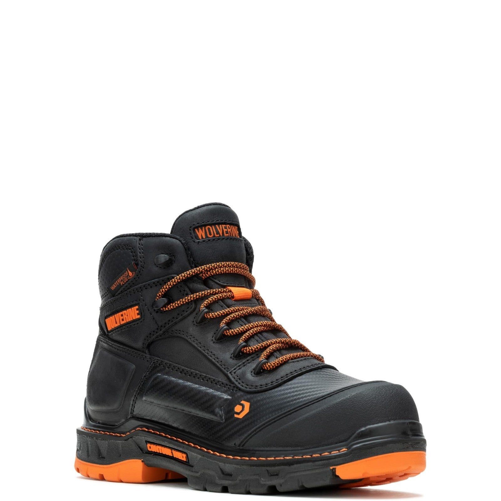 Wolverine Men's 6" Mid Composite Toe Waterproof Boot Black/Orange 10.5 X-Wide