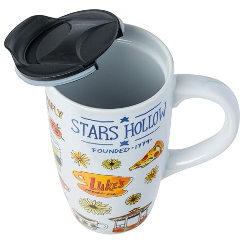 Gilmore Girls Stars Hollow Ceramic Travel Mug, 16oz, Spill-Resistant Lid