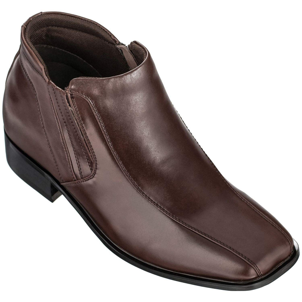Calden Men's Zipper Dress Boots - 3.2 In Taller, Size 9 D, Brown Leather