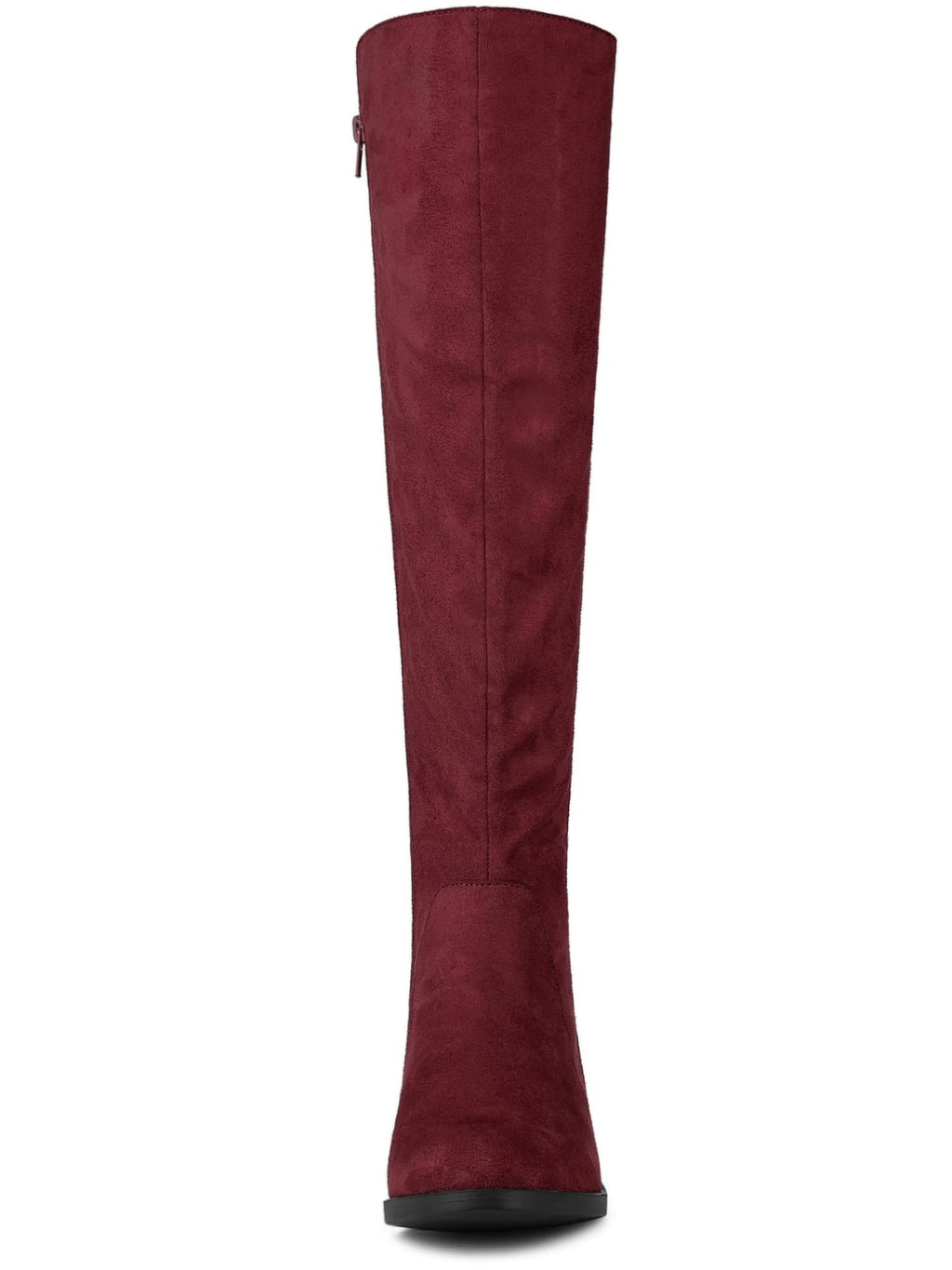 Allegra K Women's Side Zipper Chunky Heels Burgundy Knee High Boots 8 M US