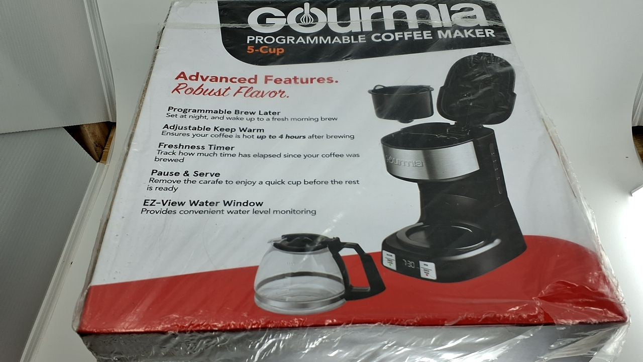Gourmia 5 Cup Coffee Maker, Programmable, Adjustable Warm, Black