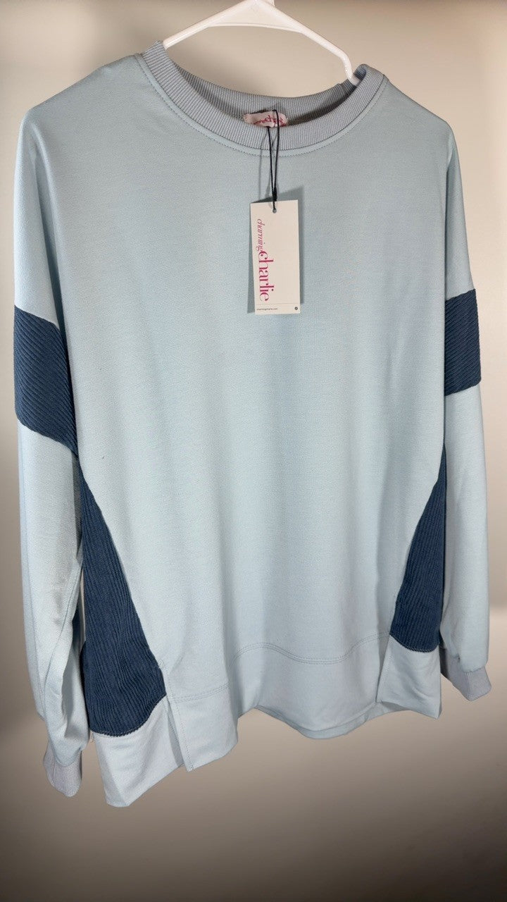 Slit Round Neck Long Sleeve Sweatshirt