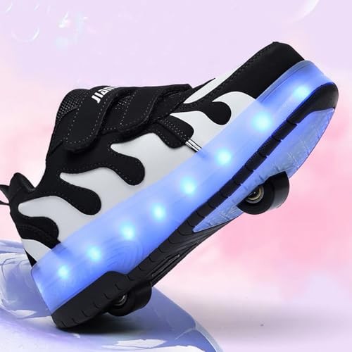 LED Fashion Sneakers for Kids 5.5 USB Rechargeable Roller Shoes Black/White