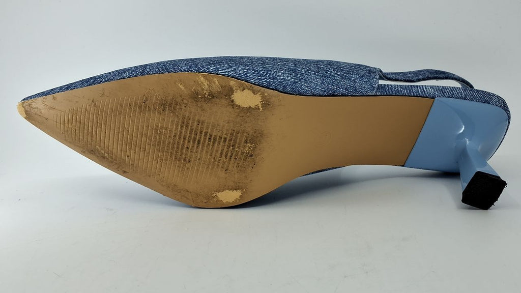 Women’s Denim Blue Slingback Pumps Kitten Heels Size 8.5