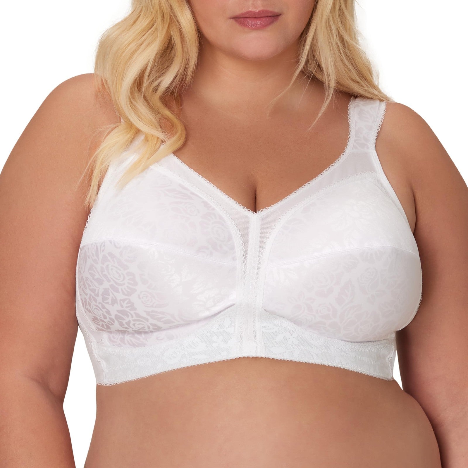Playtex 18 Hour Bra, Wireless, 44D, White, Floral Print, Full Coverage