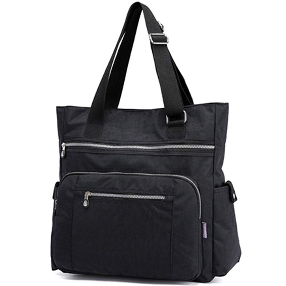 X-Black Nylon Tote Handbag Large Shoulder Bag w/ Pockets