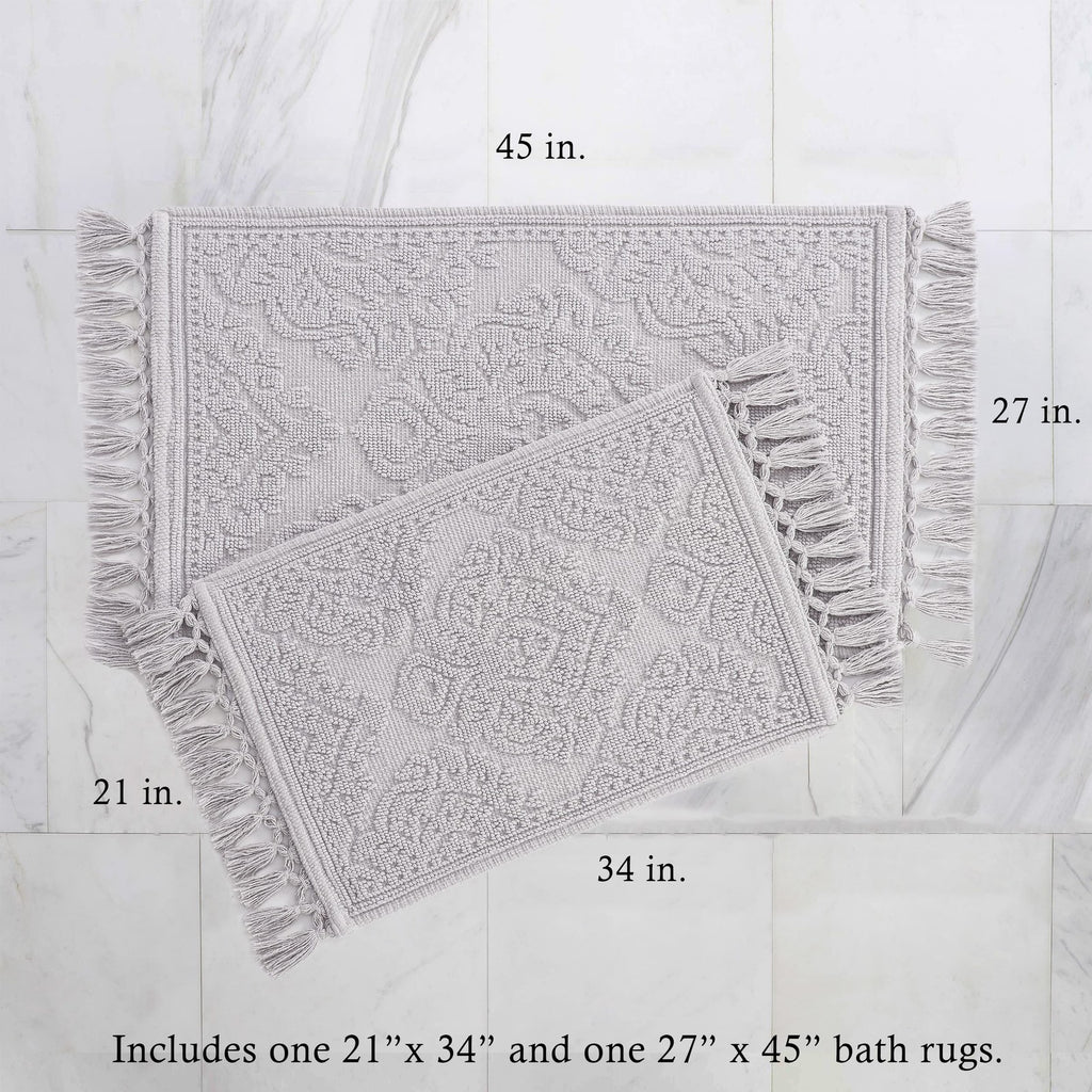 Ricardo Bath Mats Set, 100% Cotton, Light Gray, Woven Fringe Design