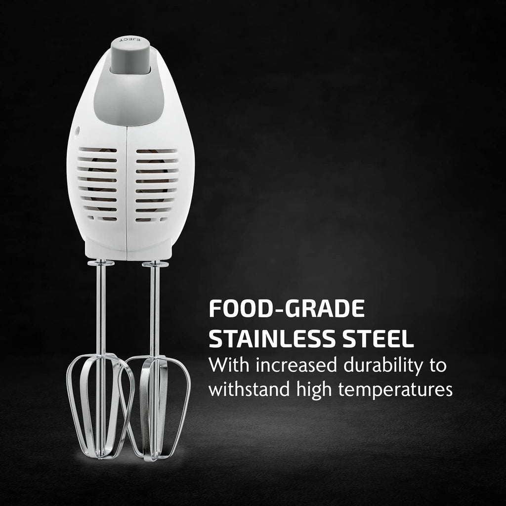 OVENTE 5-Speed Hand Mixer 150W White w/ Storage Case & Whisk Attachments