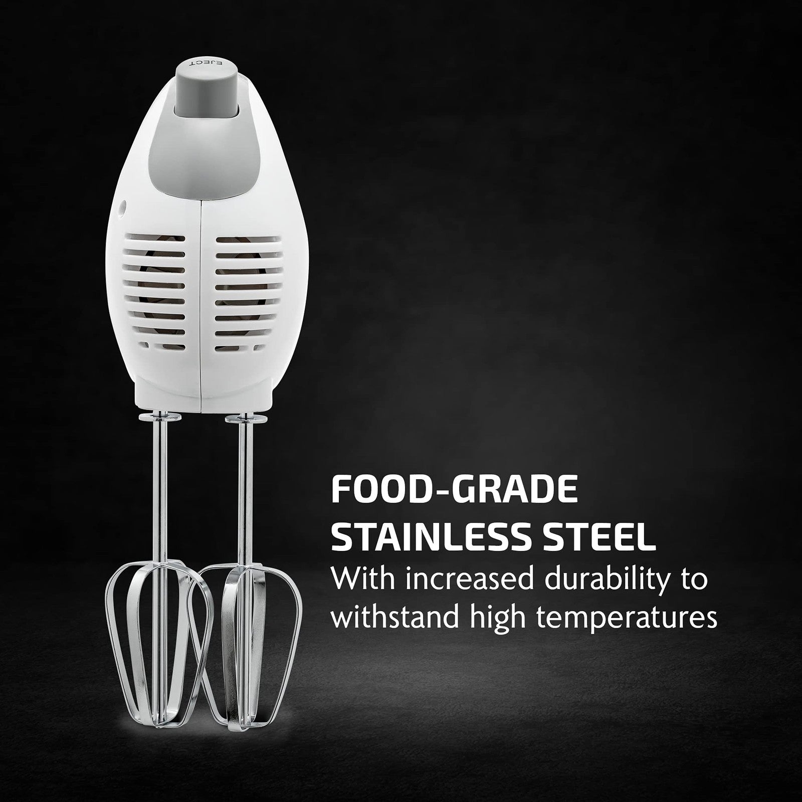 OVENTE 5-Speed Hand Mixer 150W White w/ Storage Case & Whisk Attachments