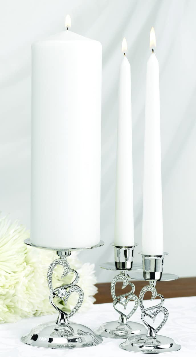 Candle Stands Set of 3, 4-Inch, Nickel-Plated, Sparkling Love Design