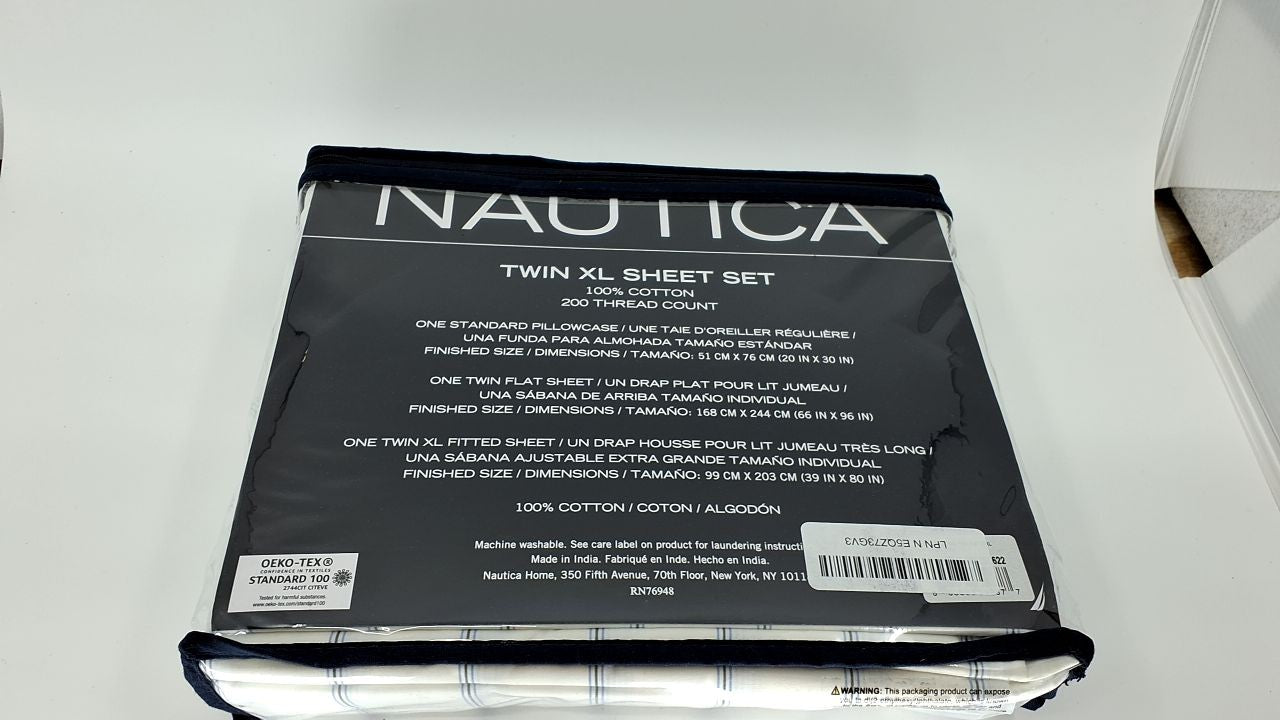 Nautica Twin XL Sheets Set Cotton Percale Light Blue Dorm Bedding