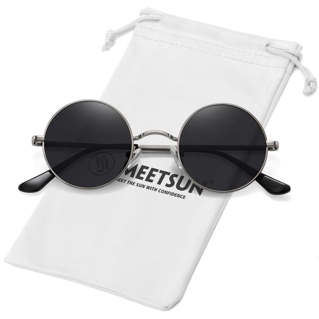 Small Round Polarized Sunglasses Grey Retro Vintage Circle Style
