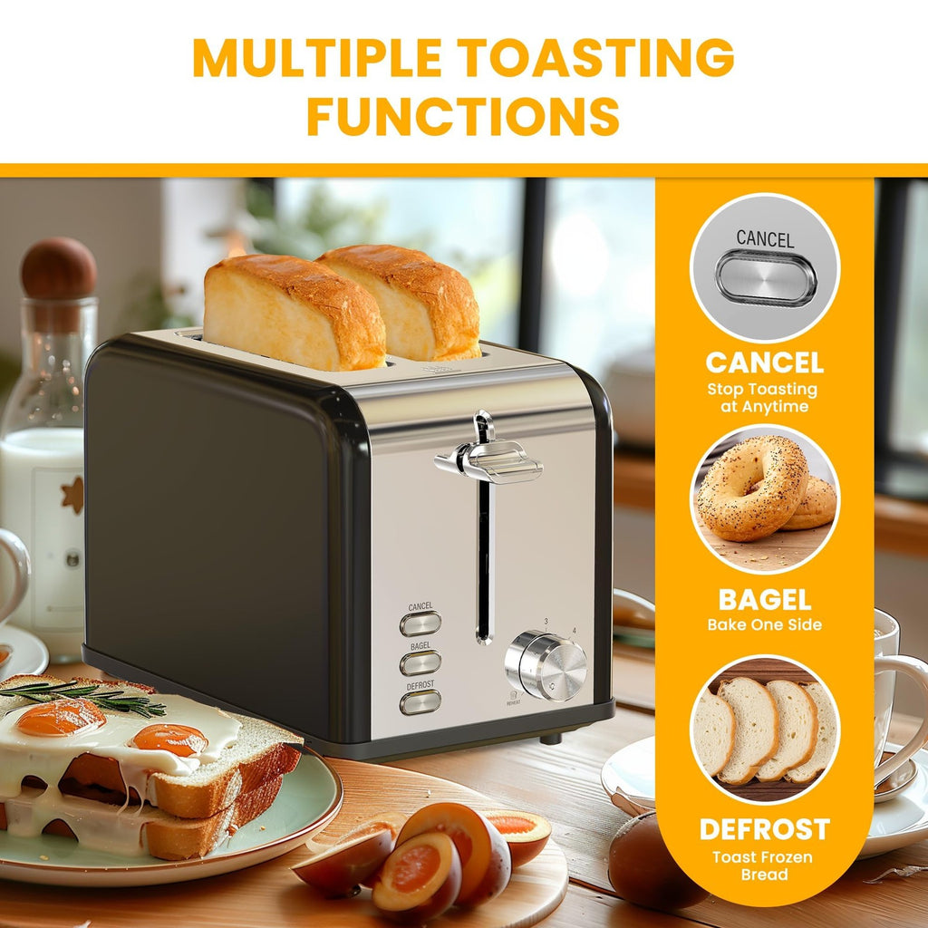 Black 2-Slice Toaster w/ 6 Browning Settings & Removable Crumb Tray