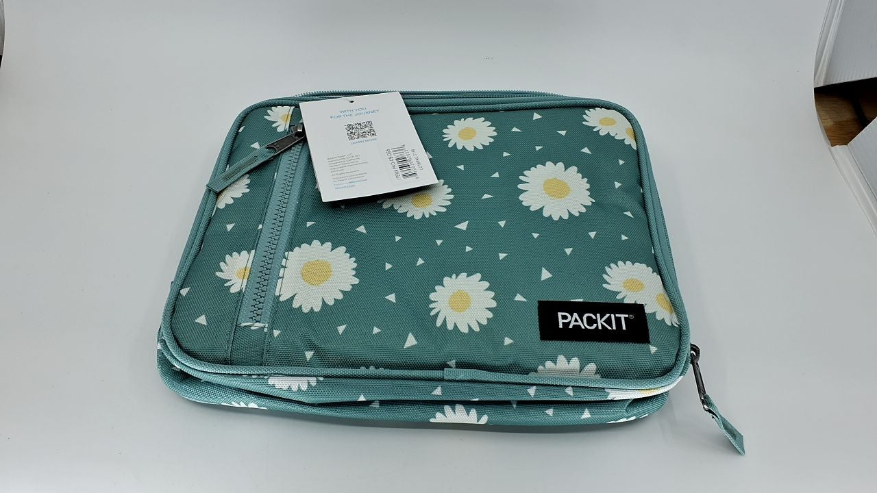 PackIt Freezable Lunch Box w/ Zip Closure & Buckle Handle, Daisy Sage