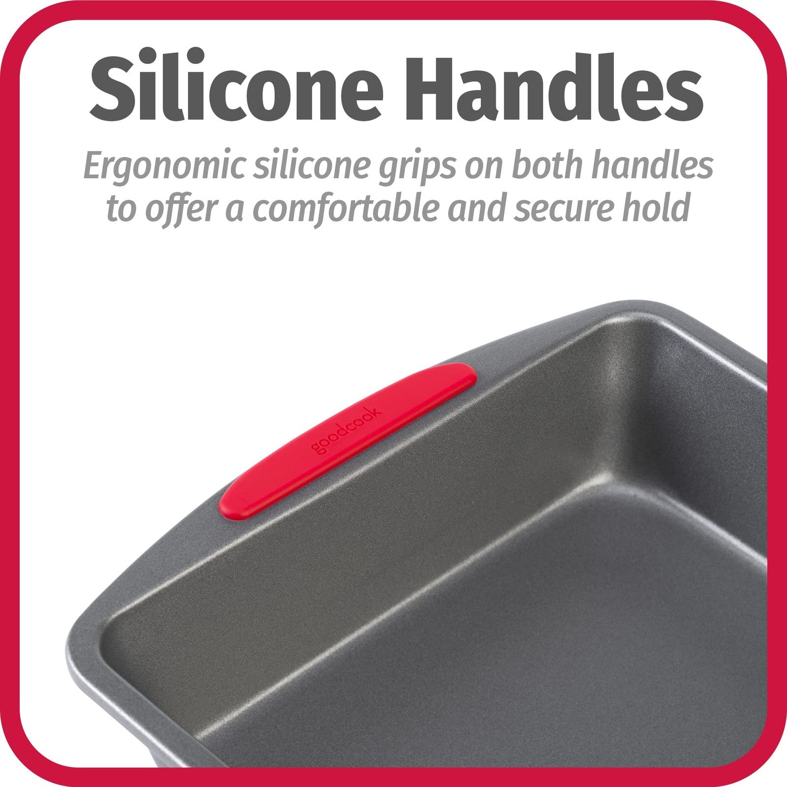 8x8-Inch Non-Stick Baking Pan w/ Silicone Grip Handles - Gray